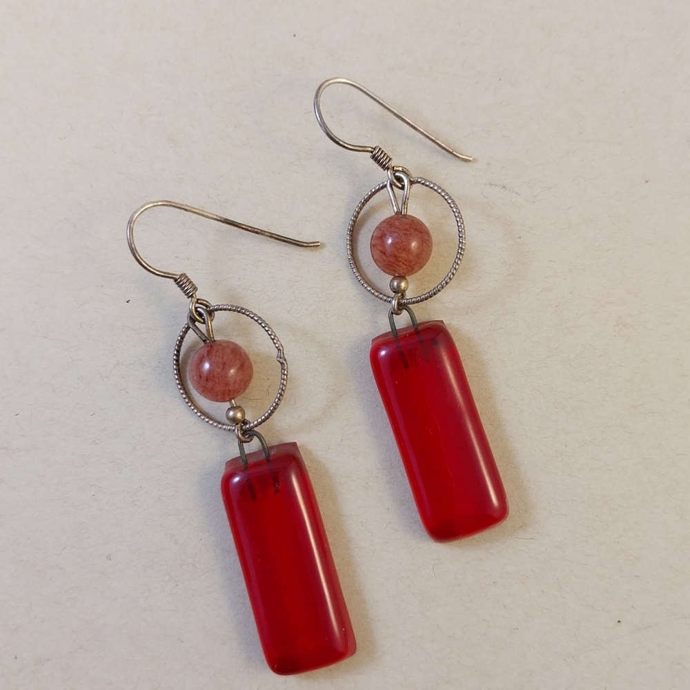 Sterling Silver Red Dangle Earrings - Picture 11 of 14